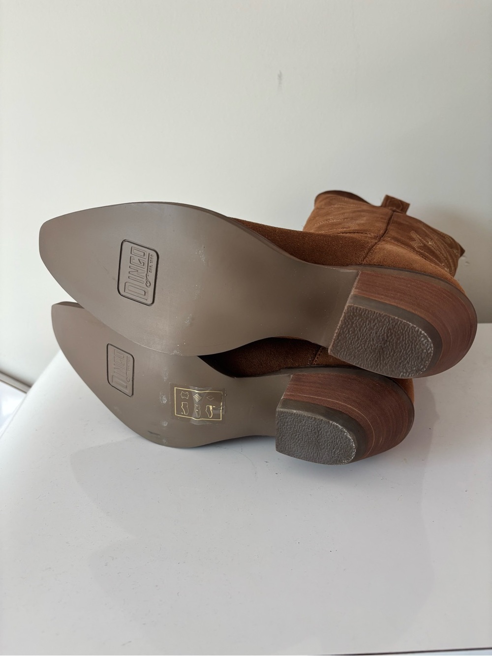 dingo Brown Suede Western Booties with Embroidered Detail - Picture 5 of 6